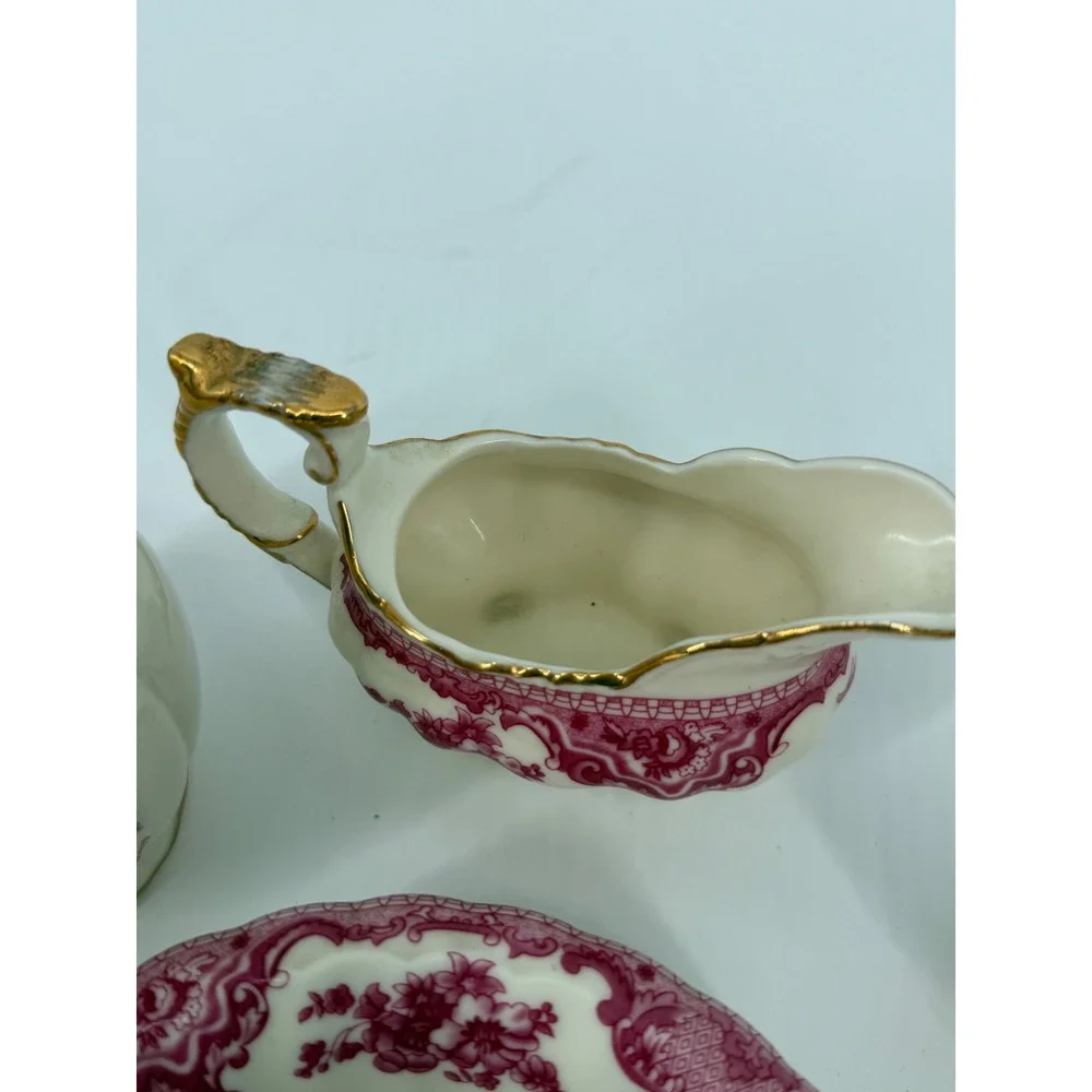 Bristol House Pink Floral Creamer Sugar Bowl Dish Set‎ Gold Trim Vintage